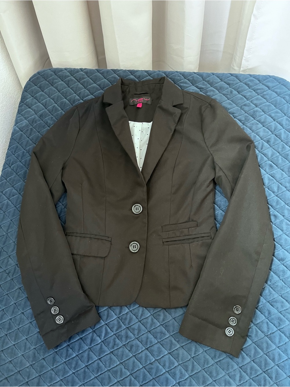 LOOK Women's Black Tailored Two-Button Blazer - S - Polka Dot Inside Lining